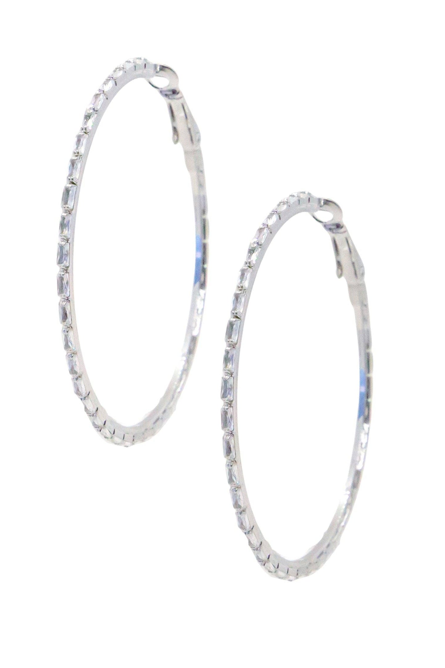 Large Sterling Gold Hoops with Rectangular Gems