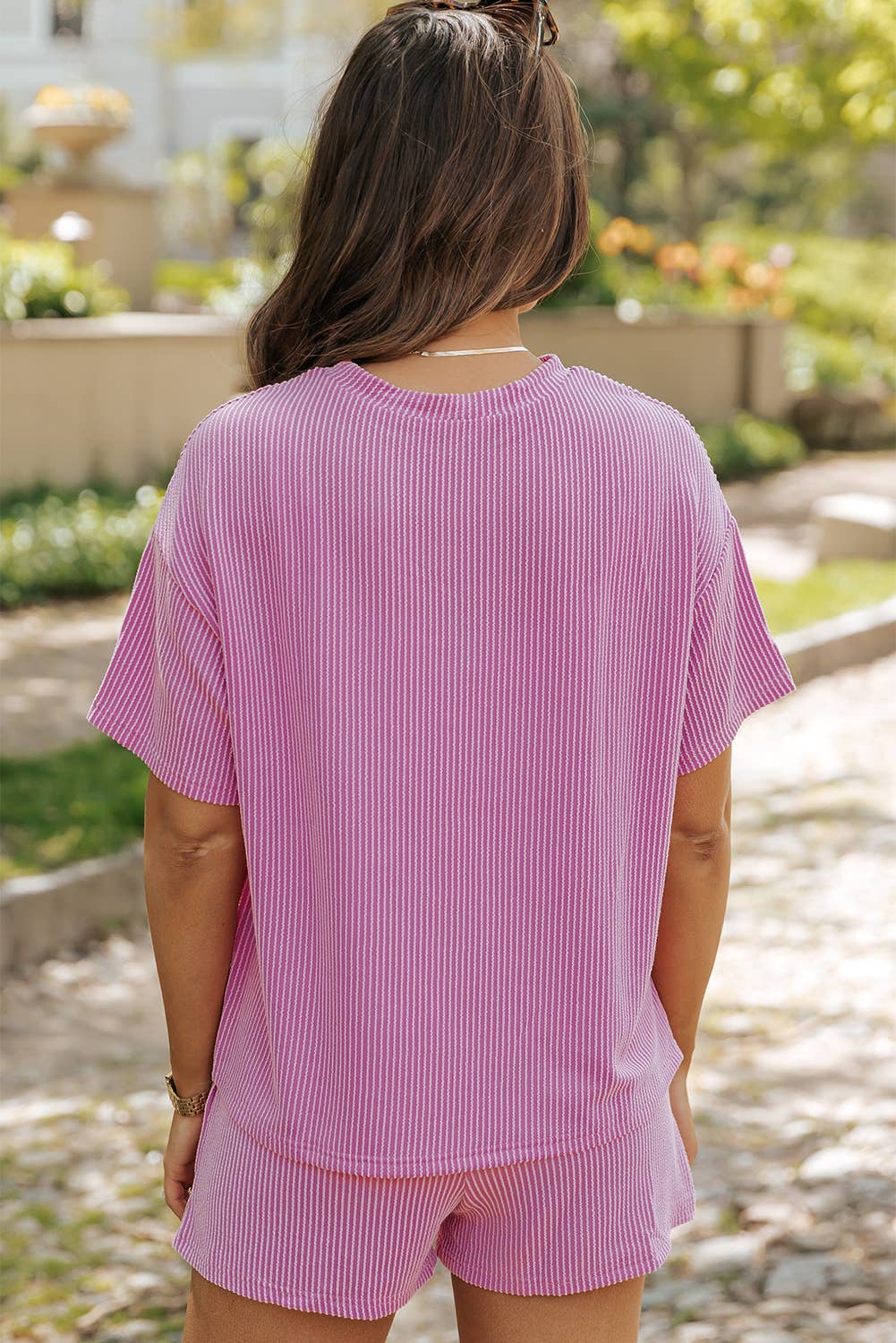 LDC Ribbed Textured Knit Loose Fit Tee and Shorts Set