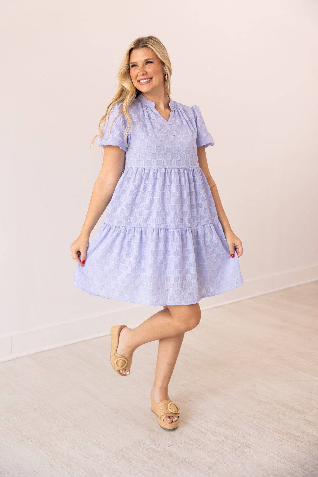 V-Neck Checkered Dress, Purple