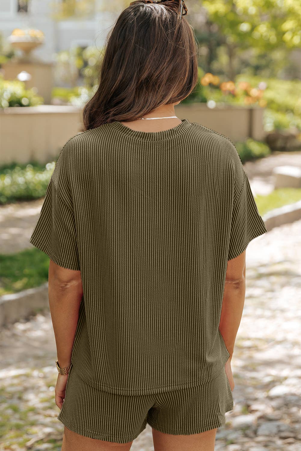 LDC Ribbed Textured Knit Loose Fit Tee and Shorts Set