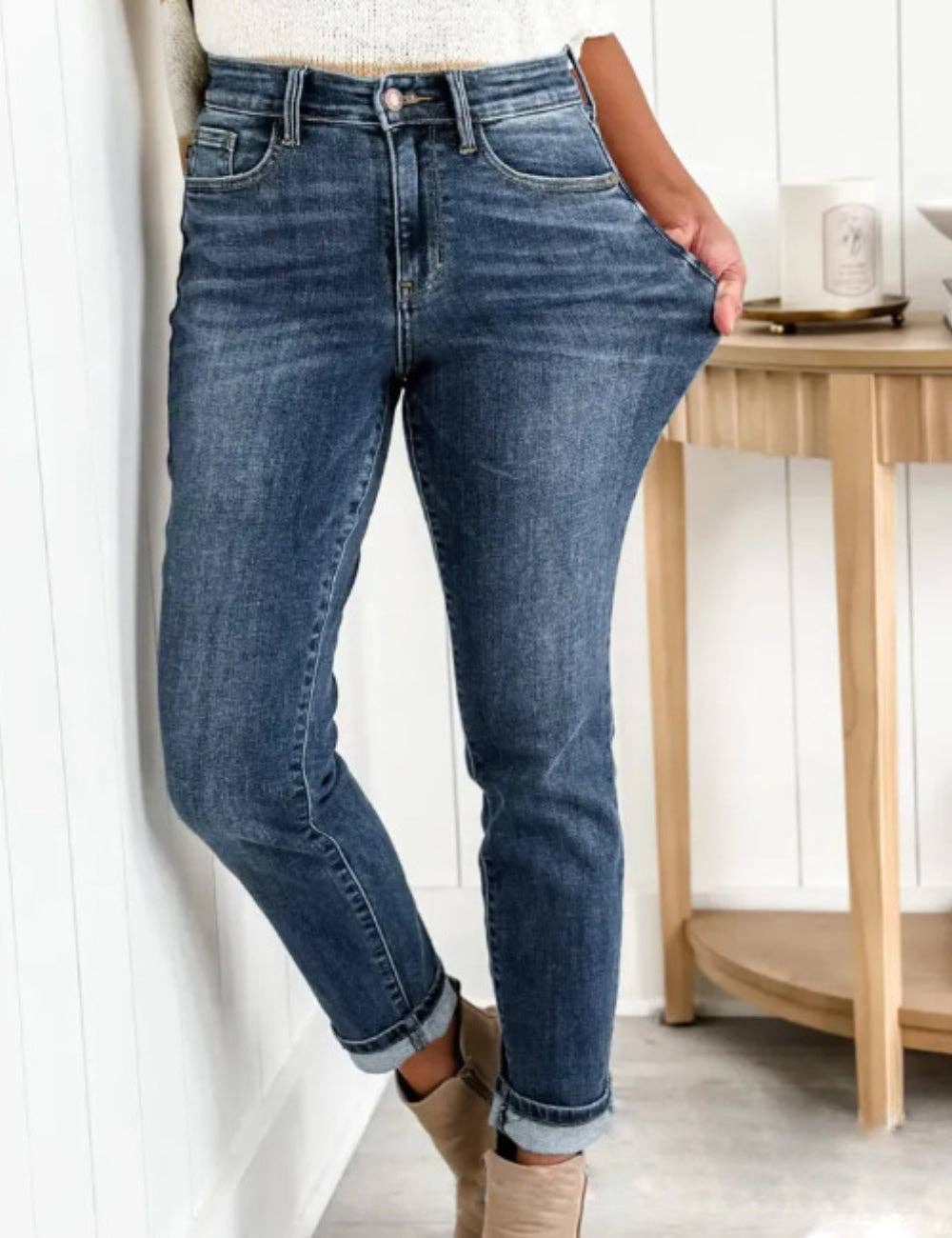 Ladies High Waisted Pocket Denim Pants 604