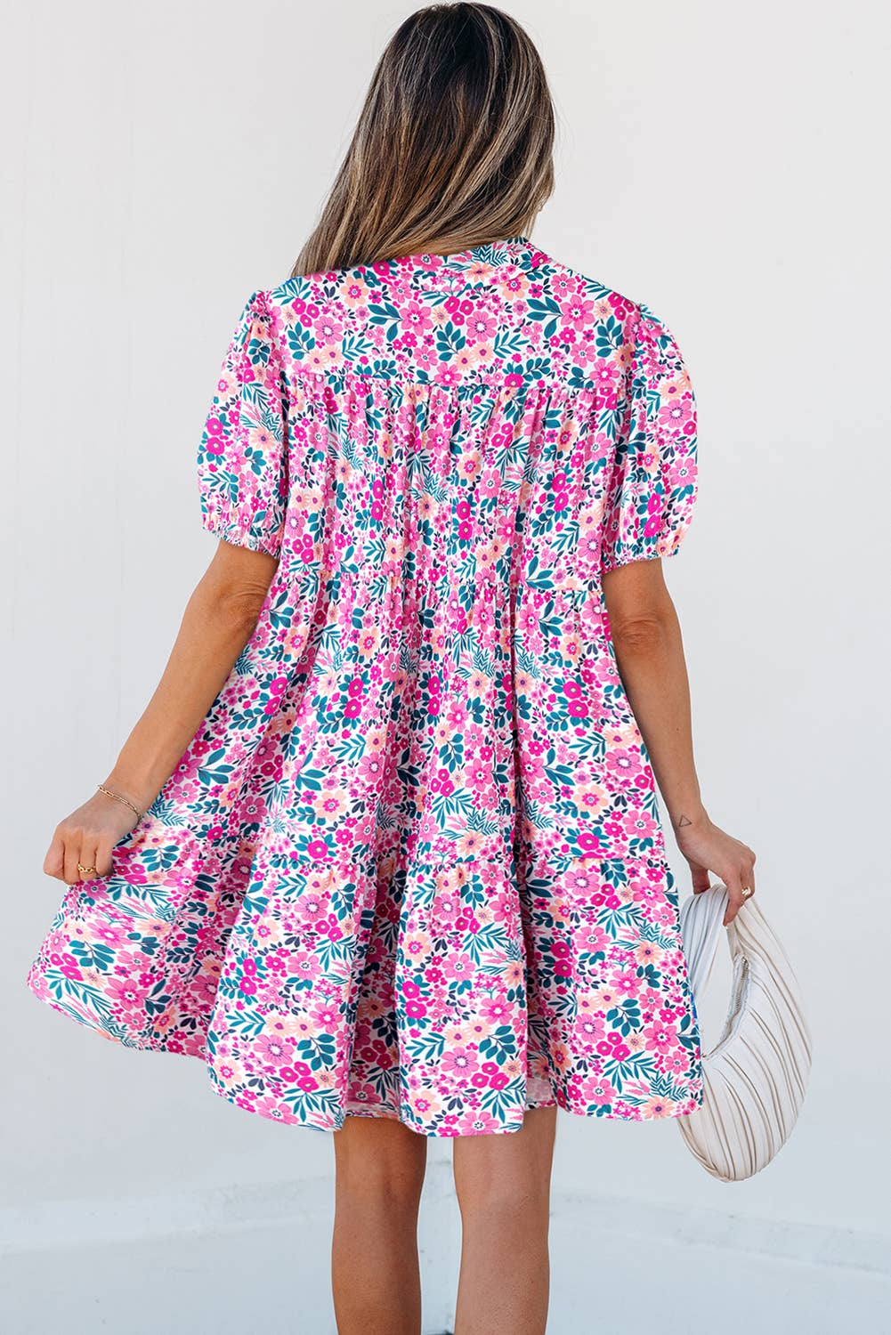 LDC Floral Collar Half Button Short Sleeve Loose Dress