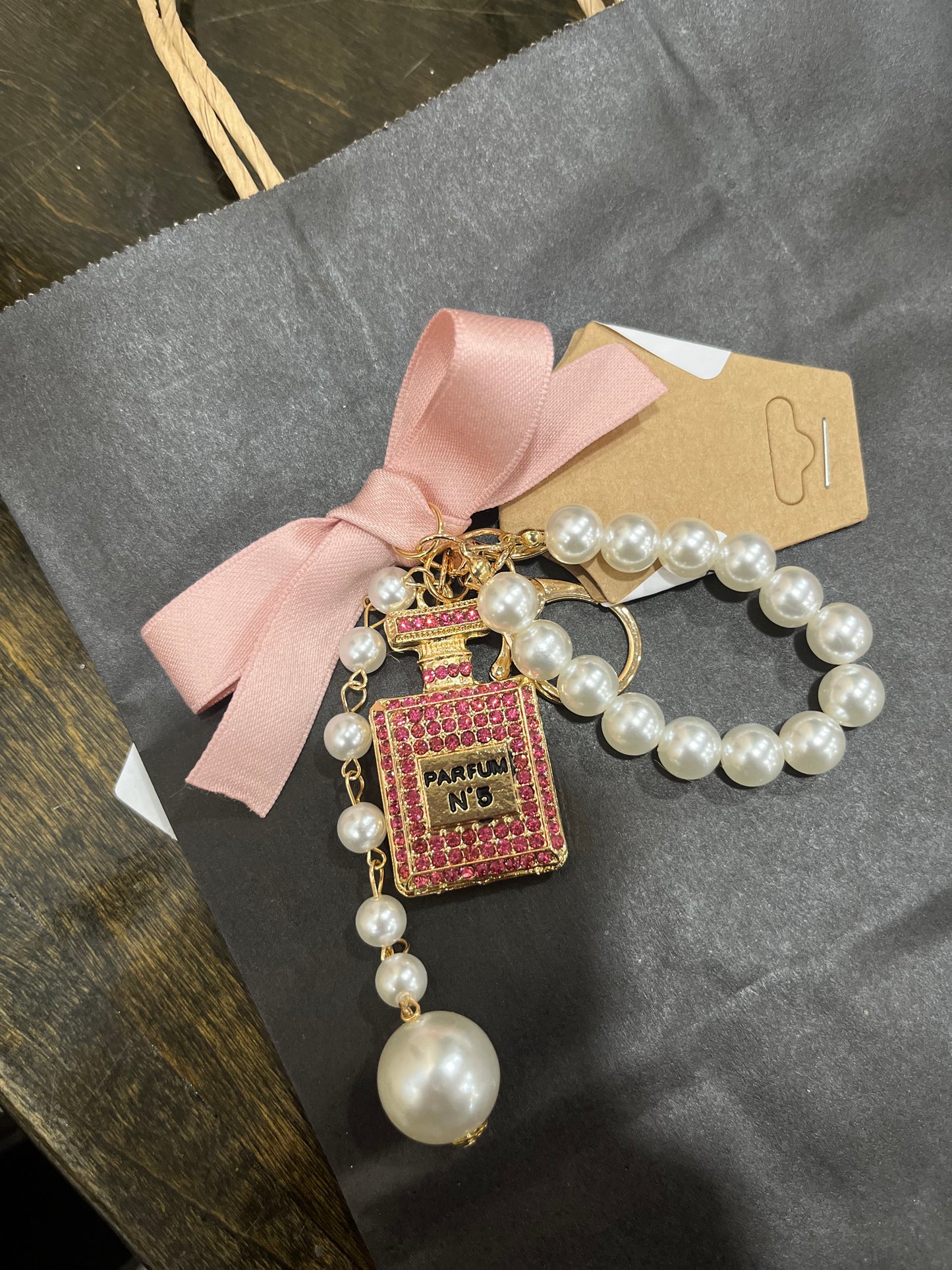 Pink & White Bow Keychain