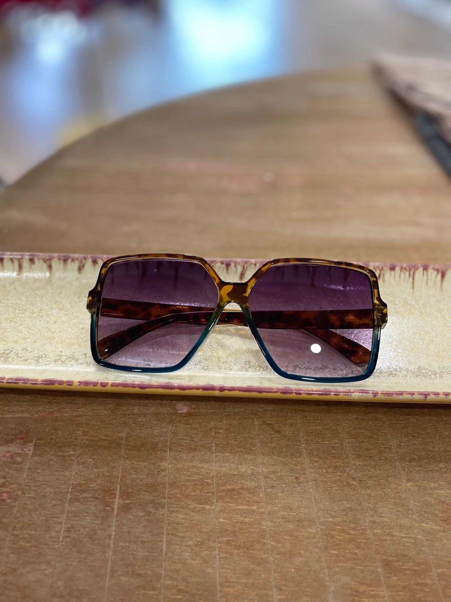 Oversized Tortoise and Blue Sunglasses