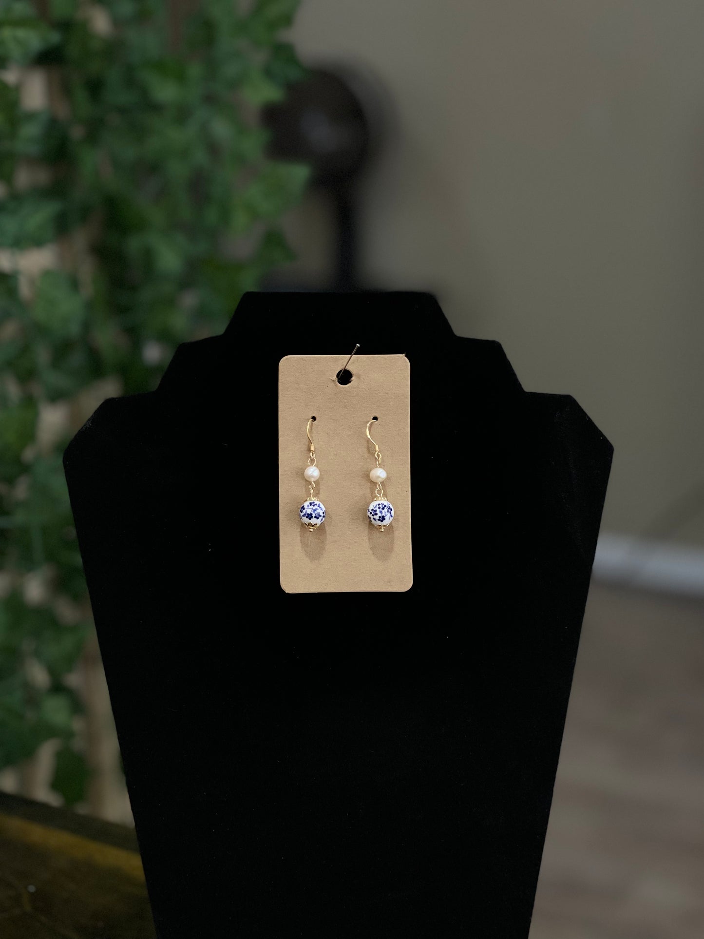 Blue and White Floral Earrings