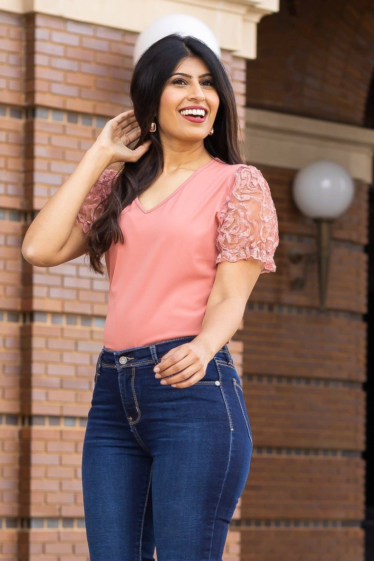 Peachy Petal Floral Sleeve Bodysuit