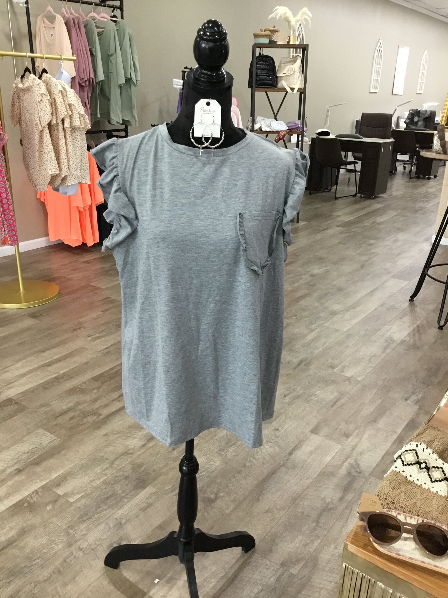 Gray tank with ruffles