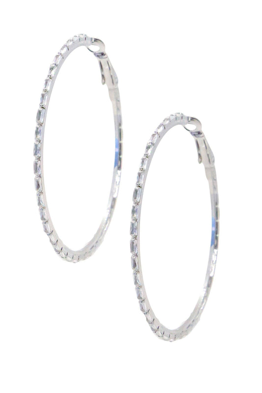 Large Sterling Gold Hoops with Rectangular Gems