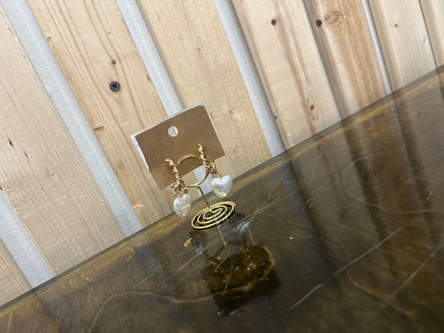 Gold & Pearl Heart Dangle Earrings