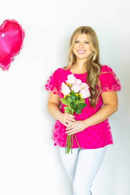 Polka Dot Mesh Peplum Top