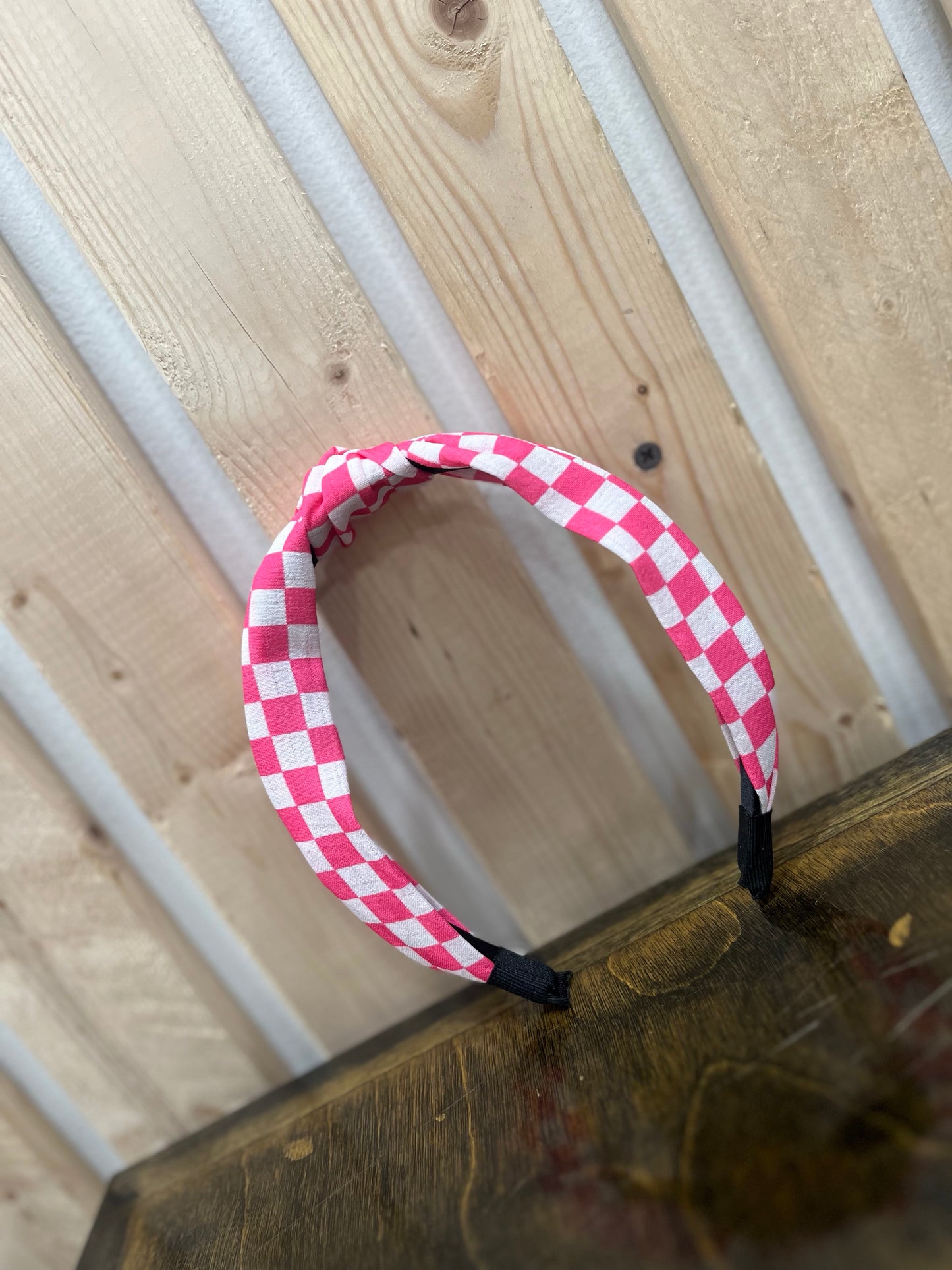 Pink and White Checkered Headband