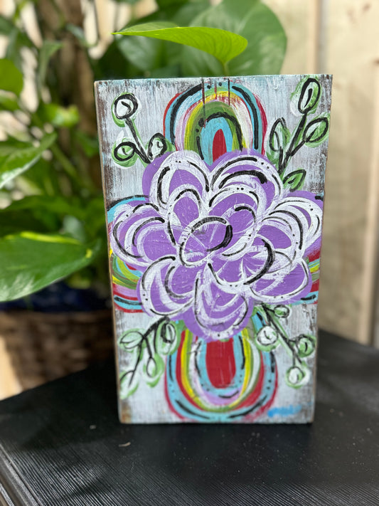 Wood block floral cross painting