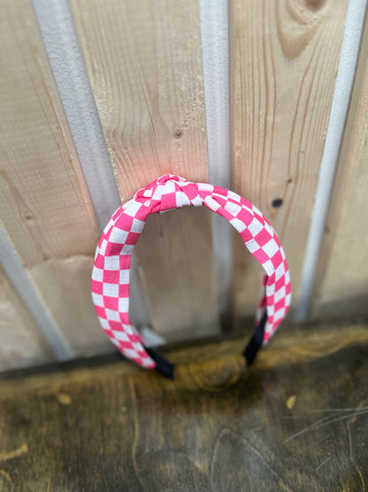 Pink and White Checkered Headband