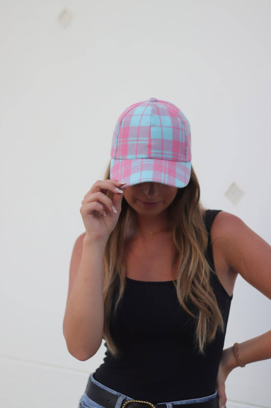 Pink & Blue Plaid Hat