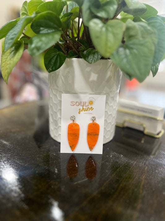 Orange with gold dangle clay earrings