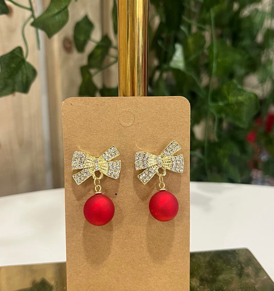 Bow and Red Ball Earrings