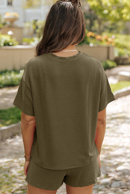 LDC Ribbed Textured Knit Loose Fit Tee and Shorts Set