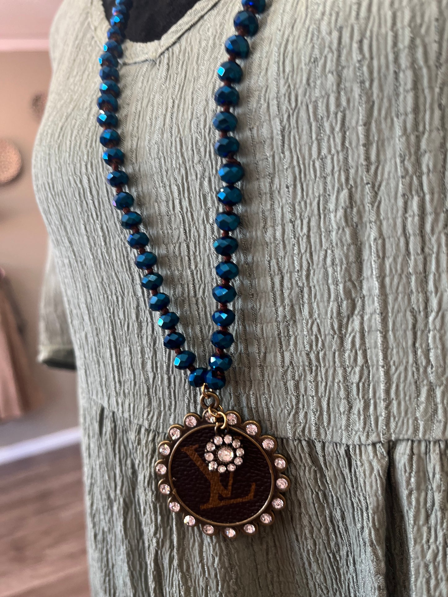 Reclaimed LV Charm Luxury Beaded Necklace | Royal Blue