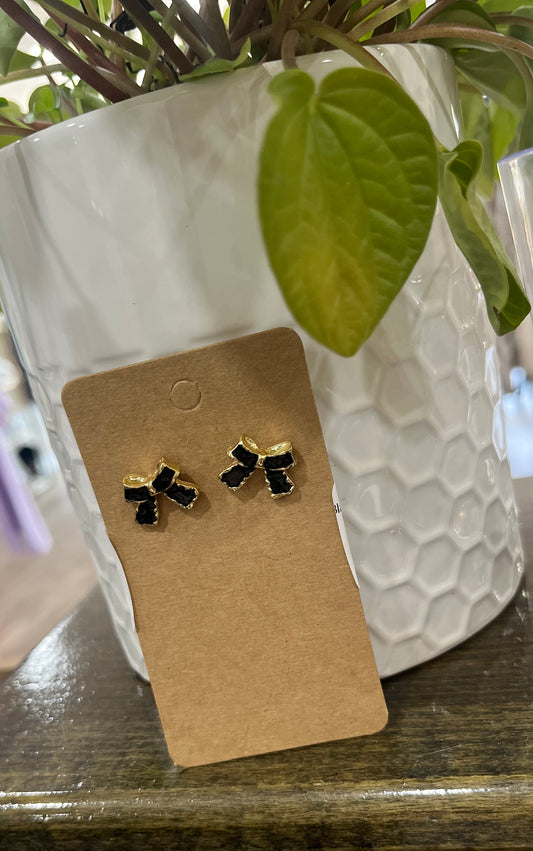 Black and Gold Bow Shaped Earrings