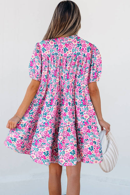 LDC Floral Collar Half Button Short Sleeve Loose Dress