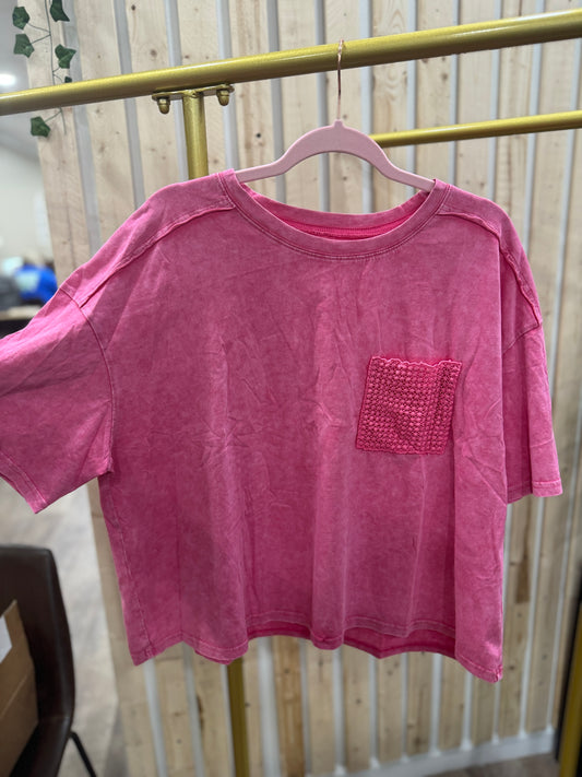 Pink Crochet pocket tee