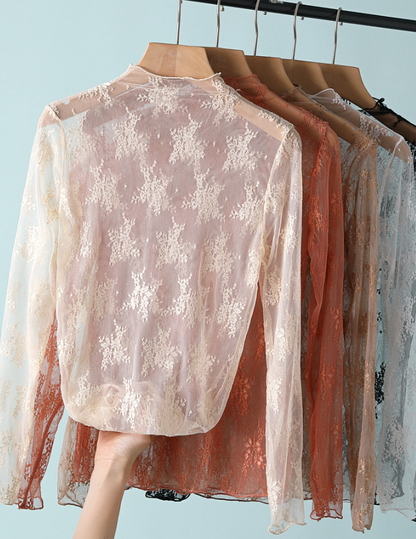 Semi Sheer Mesh Floral Lace Layering Top