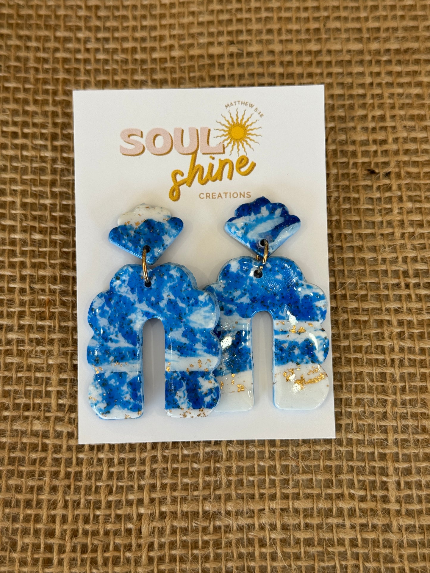 Cloudy blue and white clay earrings