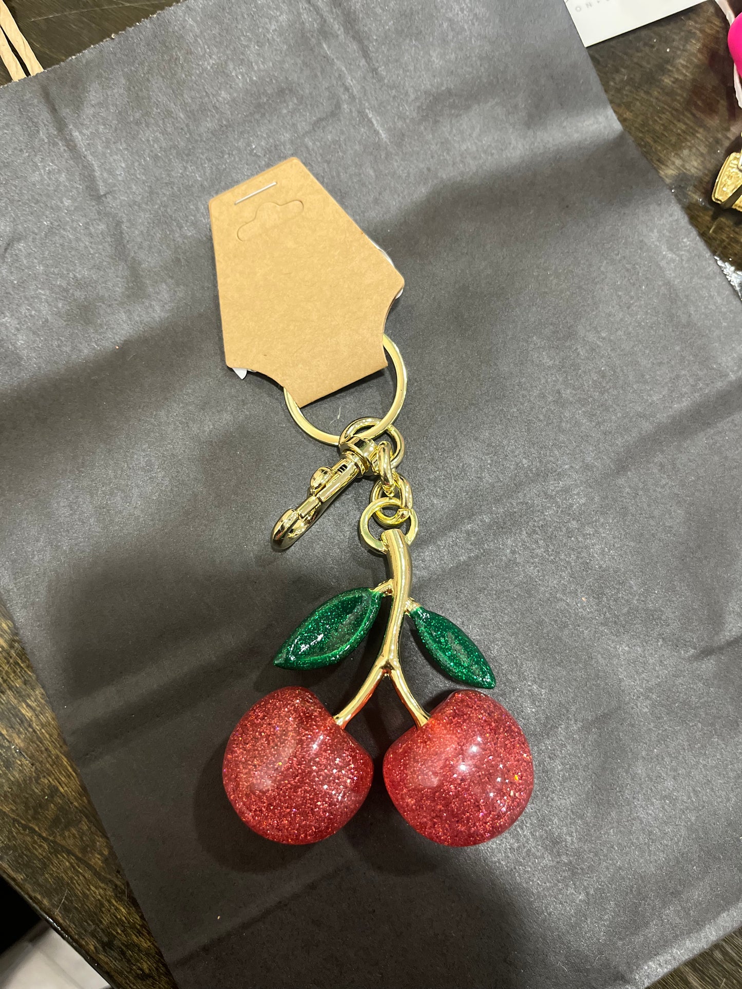 Glitter Cherry Keychain