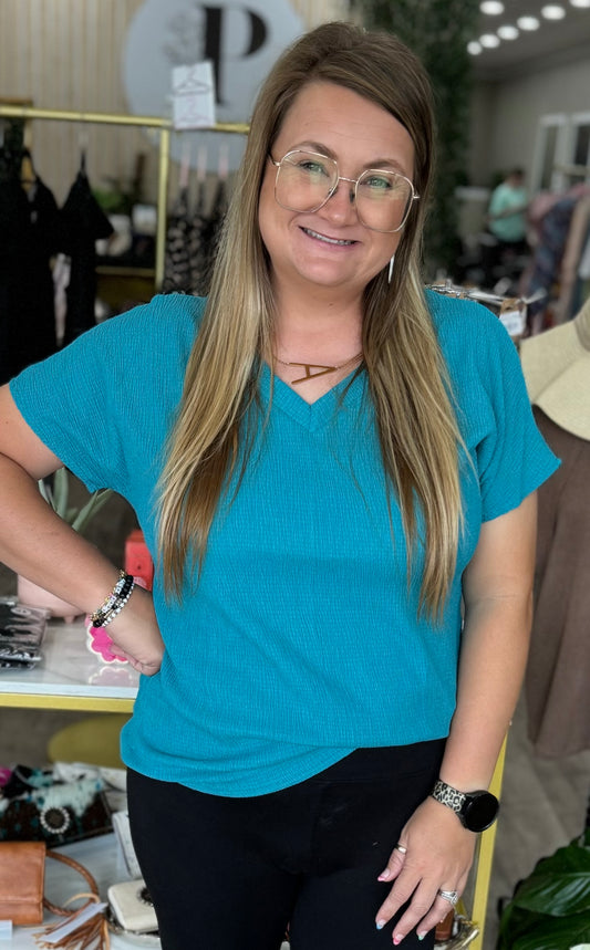 Teal lightweight v-neck top