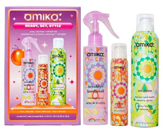 amika ready, set, style: prep, volumize + refresh set