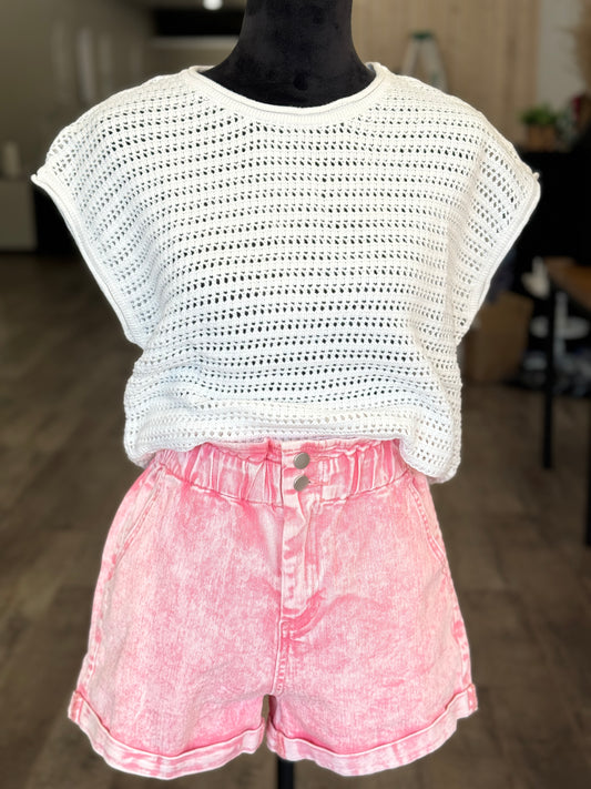 Pink Distressed High Wasted Shorts
