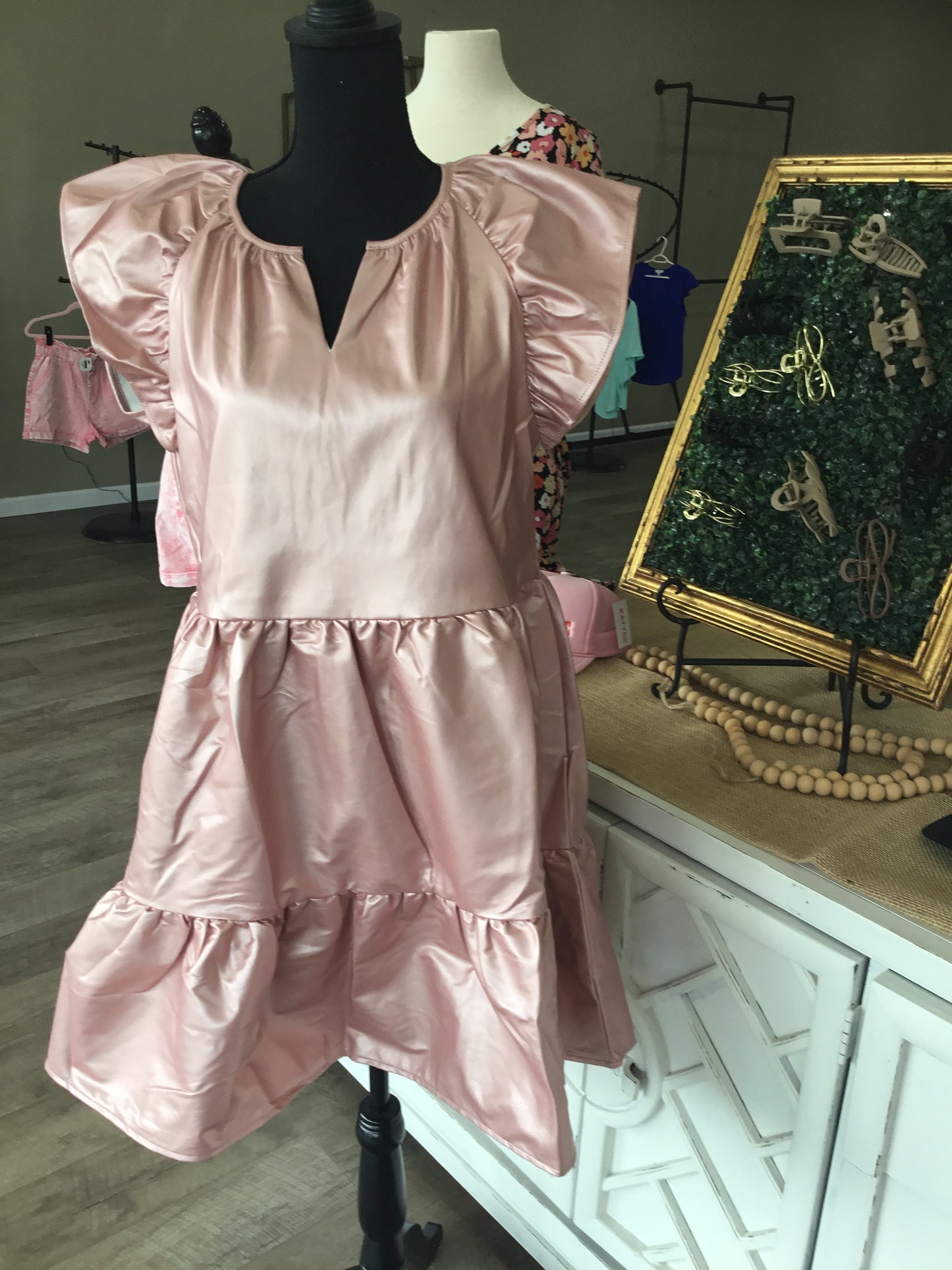 Faux leather rose gold dress