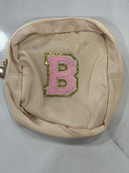 Tan mini bag with B initial