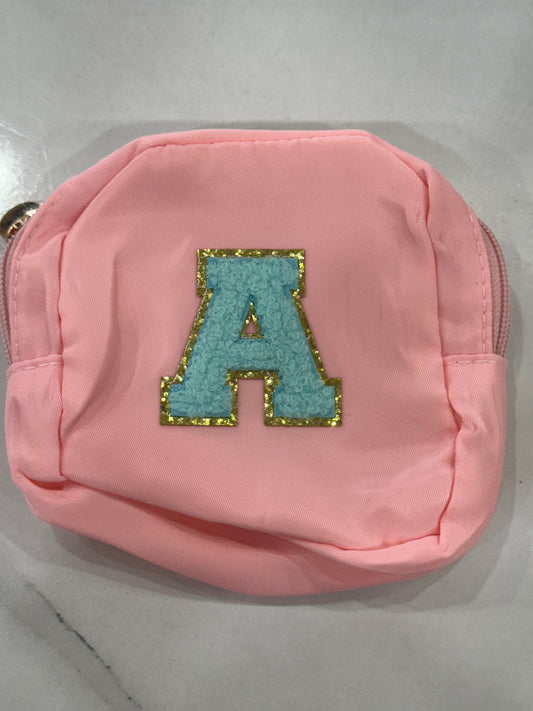 Light pink mini bag with blue A initial