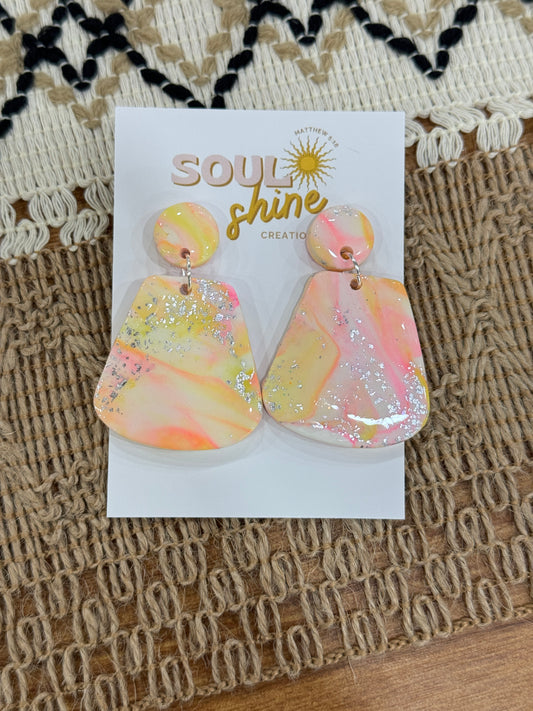 Yellow and pink marble clay earrings