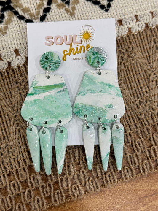 Green marble clay dangle earrings