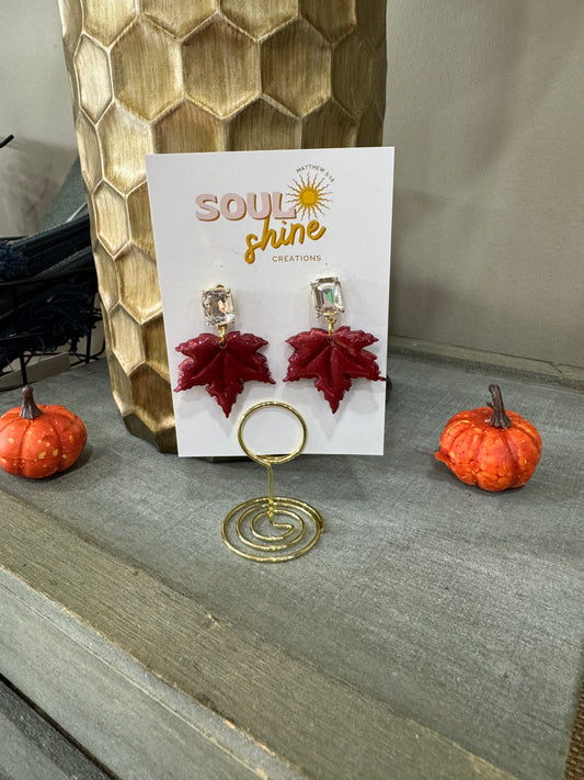 Maroon leaf clay earrings