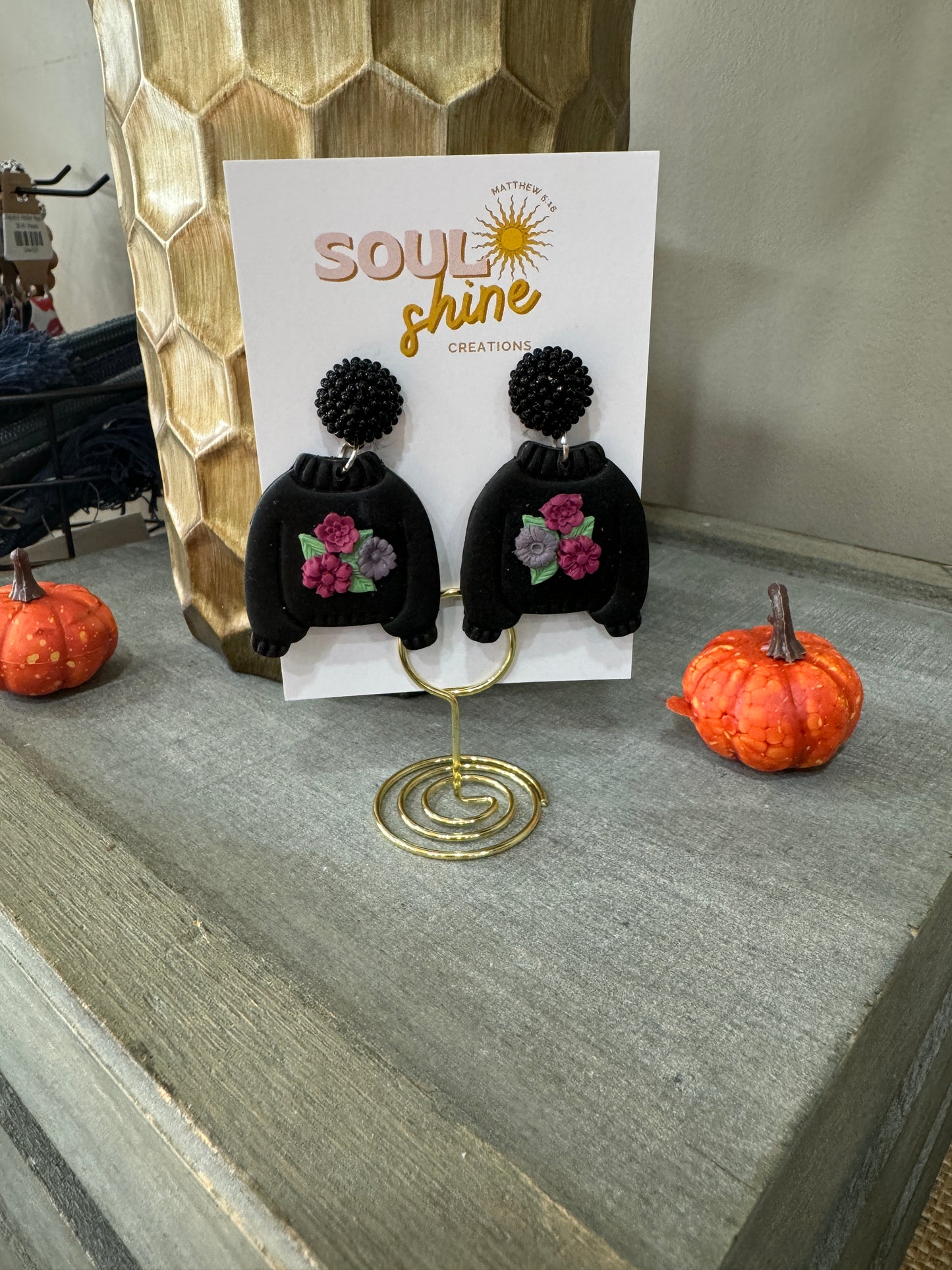 Black clay sweater earrings