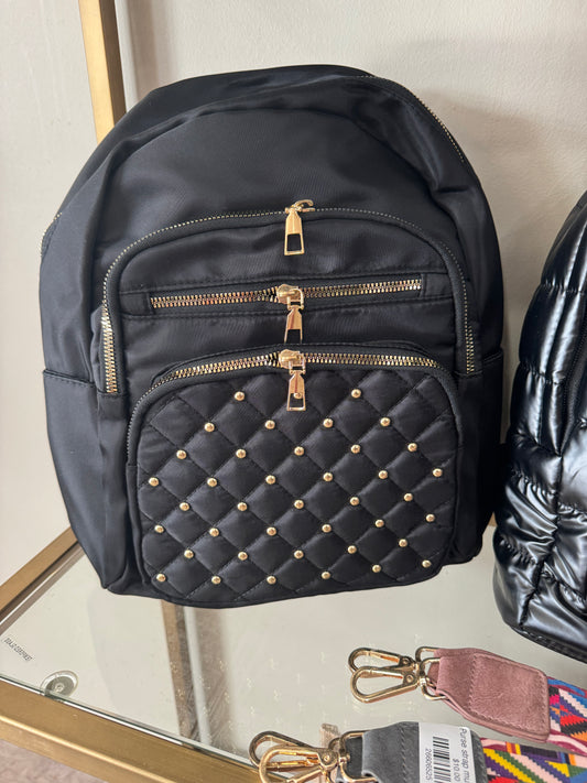 Black Quilted Faux Leather Backpack