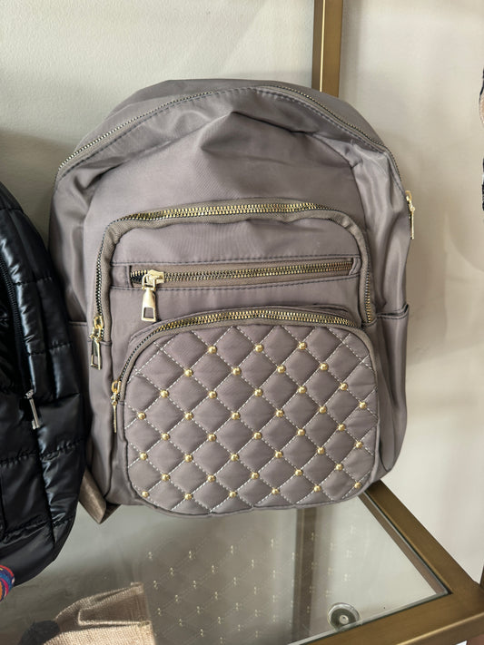 Gray Quilted Faux Leather Backpack
