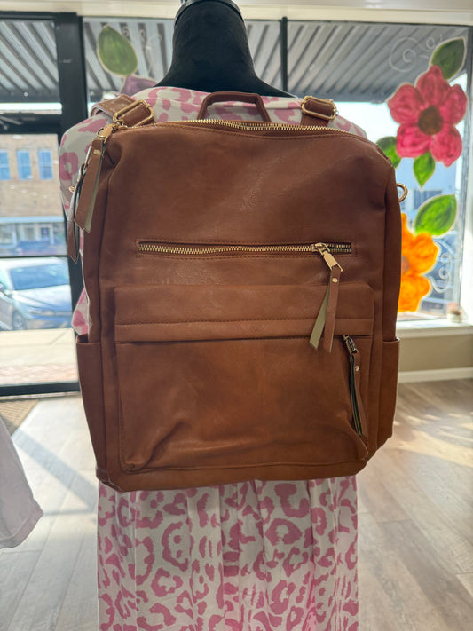 Chestnut Faux Leather Backpack