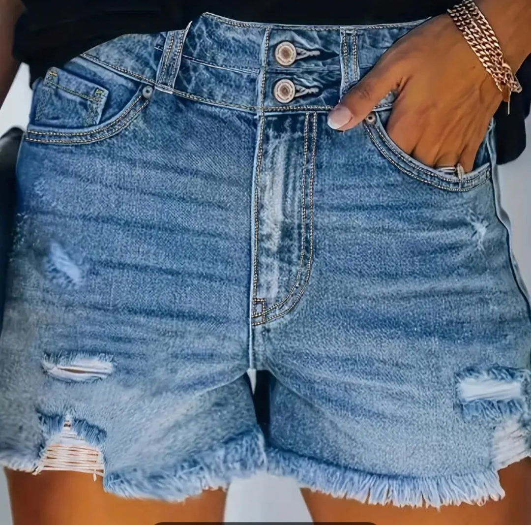 High waisted raw hem denim shorts