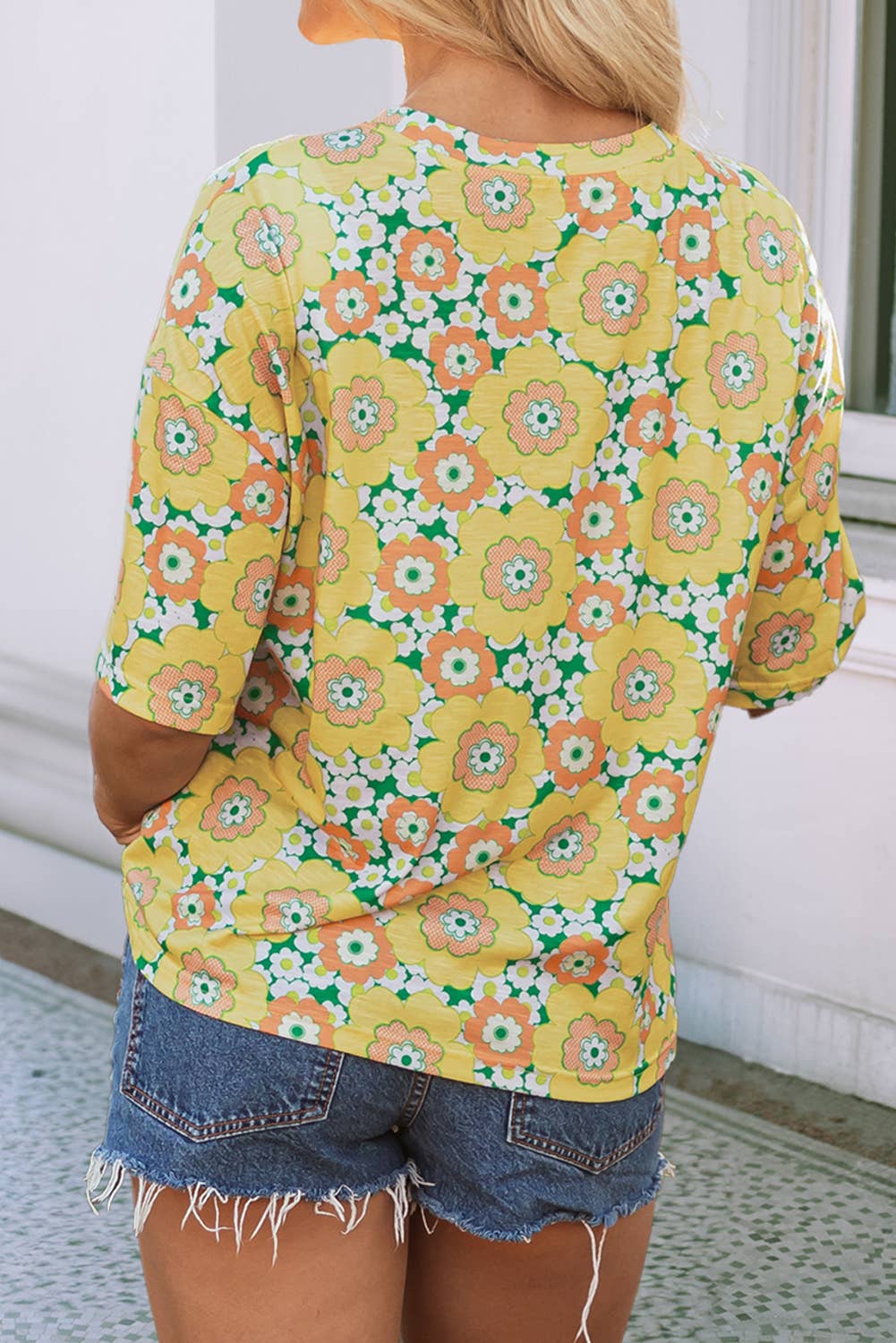 LDC Summer Flower Printed Drop Shoulder Loose T Shirt