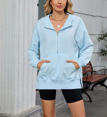 Women’s Half-Zip Hoodie with Kangaroo Pocket | Oversized Pullover
